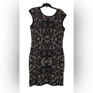 Torrid Lace Print Black & Tan Faux Bodycon Sleeveless MIDI Dress